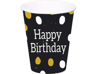 Happy Birthday Bekers Luxe Zwart 250ml - 8 stuks