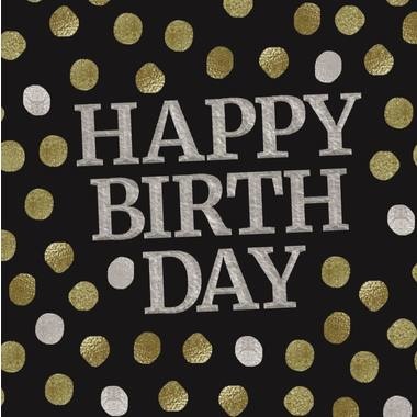 Happy Birthday Servetten Luxe Zwart 33x33cm - 8 stuks