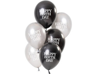 Happy Birthday Ballonnen Luxe Zwart 23cm- 6 stuks