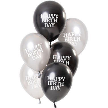 Happy Birthday Ballonnen Luxe Zwart 23cm- 6 stuks