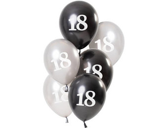 Ballonnen 18 jaar Luxe Zwart 23cm - 6 stuks