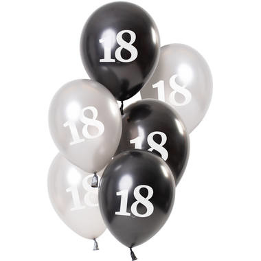 Ballonnen 18 jaar Luxe Zwart 23cm - 6 stuks