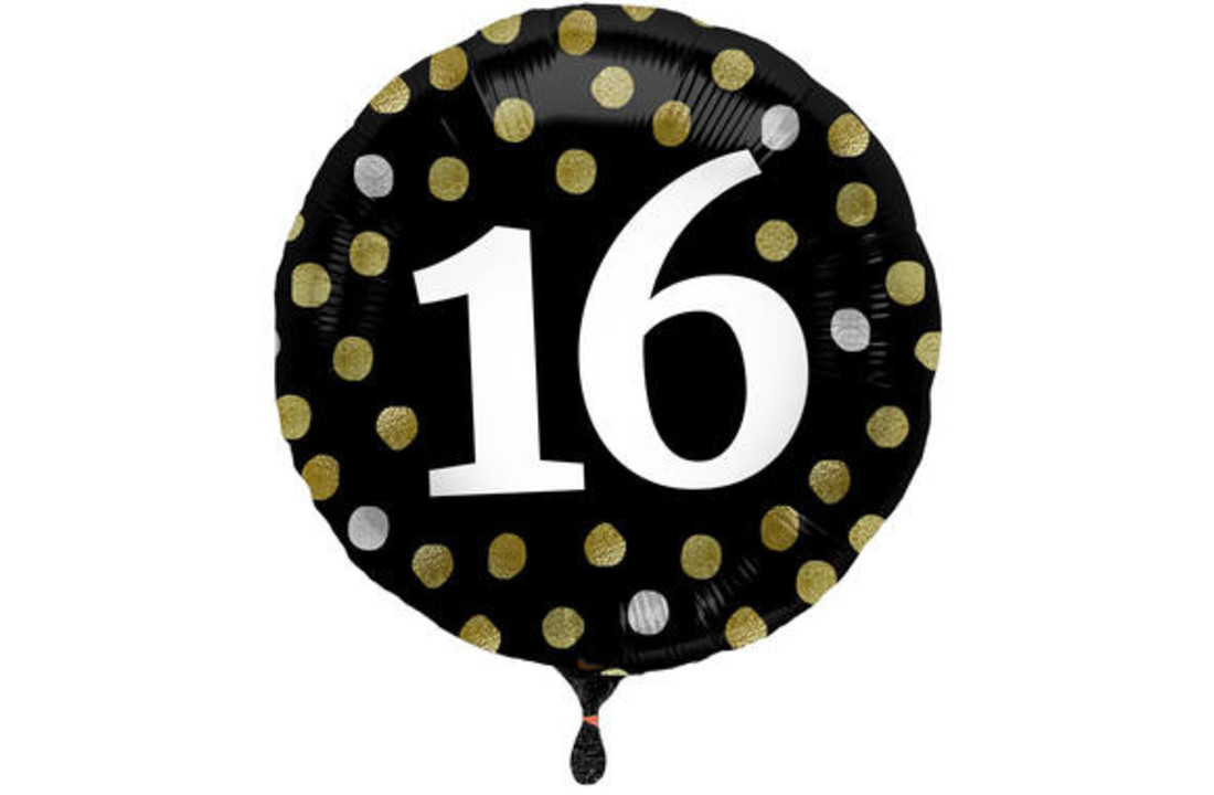 Folieballon 16 jaar Luxe Zwart 45cm - Per Stuk
