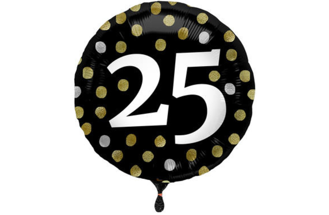 Folieballon 25 jaar Luxe Zwart 45cm - Per Stuk