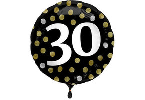 Folieballon 30 jaar Luxe Zwart 45cm - Per Stuk