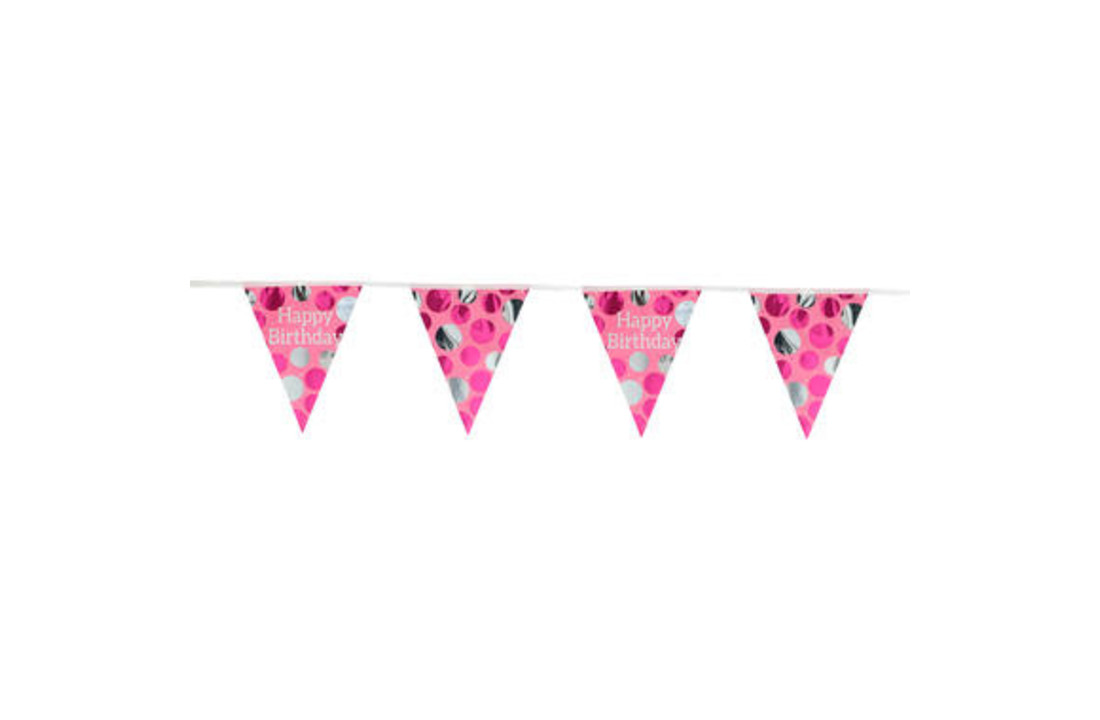 Happy Birthday vlaggenlijn Glossy Roze - 4 meter