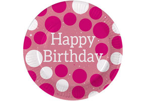 Happy Birthday Borden Glossy Roze - 8 stuks