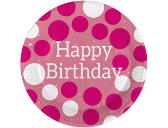 Happy Birthday Borden Glossy Roze - 8 stuks