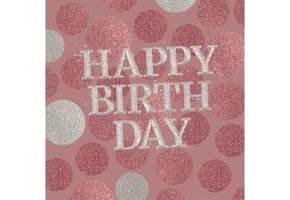 Happy Birthday Servetten Glossy Roze 33x33cm - 8 stuks