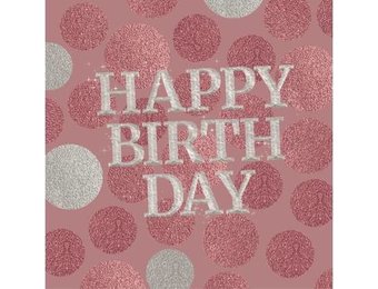 Happy Birthday Servetten Glossy Roze 33x33cm - 8 stuks
