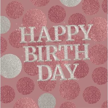 Happy Birthday Servetten Glossy Roze 33x33cm - 8 stuks