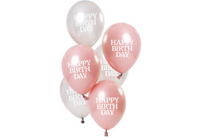Happy Birthday Ballonnen Glossy Roze 23cm- 6 stuks