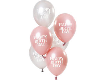 Happy Birthday Ballonnen Glossy Roze 23cm- 6 stuks