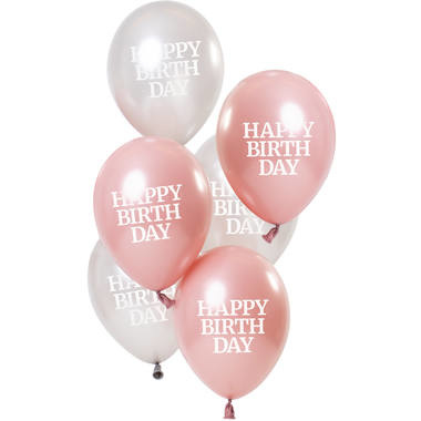 Happy Birthday Ballonnen Glossy Roze 23cm- 6 stuks