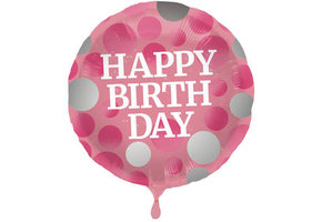 Happy Birthday Folieballon Glossy Roze - 45cm