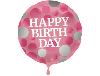 Happy Birthday Folieballon Glossy Roze - 45cm
