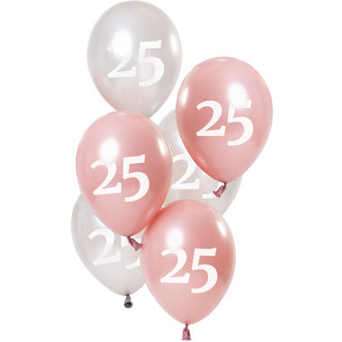 Ballonnen 25 jaar Glossy Roze 23cm - 6 stuks
