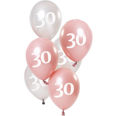 Ballonnen 30 jaar Glossy Roze 23cm - 6 stuks