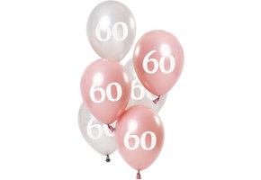Ballonnen 60 jaar Glossy Roze 23cm - 6 stuks