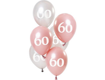 Ballonnen 60 jaar Glossy Roze 23cm - 6 stuks
