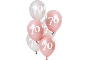 Ballonnen 70 jaar Glossy Roze 23cm - 6 stuks