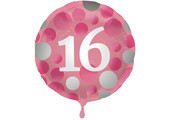 Folieballon 16 jaar Glossy Roze 45cm - Per Stuk