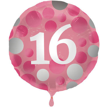 Folieballon 16 jaar Glossy Roze 45cm - Per Stuk