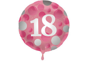 Folieballon 18 jaar Glossy Roze 45cm - Per Stuk