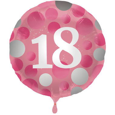 Folieballon 18 jaar Glossy Roze 45cm - Per Stuk