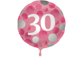 Folieballon 30 jaar Glossy Roze 45cm - Per Stuk