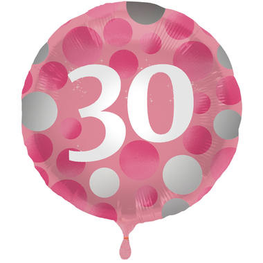 Folieballon 30 jaar Glossy Roze 45cm - Per Stuk