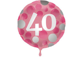 Folieballon 40 jaar Glossy Roze 45cm - Per Stuk