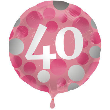Folieballon 40 jaar Glossy Roze 45cm - Per Stuk