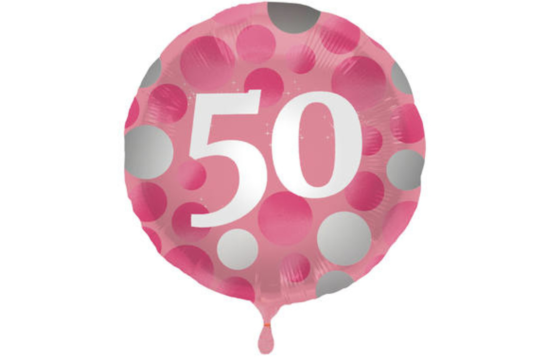 Folieballon 50 jaar Glossy Roze 45cm - Per Stuk