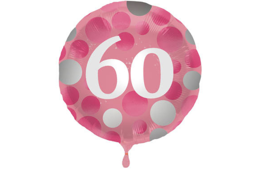 Folieballon 60 jaar Glossy Roze 45cm - Per Stuk