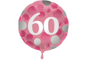 Folieballon 60 jaar Glossy Roze 45cm - Per Stuk