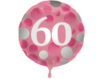 Folieballon 60 jaar Glossy Roze 45cm - Per Stuk