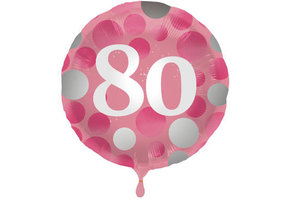 Folieballon 80 jaar Glossy Roze 45cm - Per Stuk
