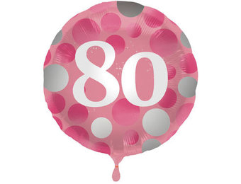 Folieballon 80 jaar Glossy Roze 45cm - Per Stuk