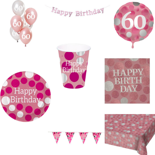 Glossy Roze Feestpakket 60 jaar