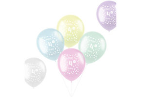 Ballonnen Pastel 4 Jaar Meerkleurig 33cm - 6 stuks