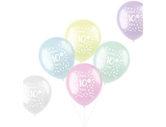 Ballonnen Pastel 10 Jaar Meerkleurig 33cm - 6 stuks