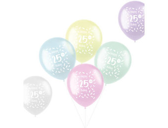 Ballonnen Pastel 25 Jaar Meerkleurig 33cm - 6 stuks
