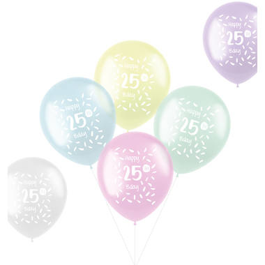 Ballonnen Pastel 25 Jaar Meerkleurig 33cm - 6 stuks