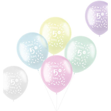 Ballonnen Pastel 5 Jaar Meerkleurig 33cm - 6 stuks