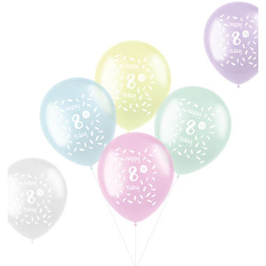 Ballonnen Pastel 8 Jaar Meerkleurig 33cm - 6 stuks