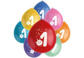 Ballonnen Color Pop Monsters 1 Jaar 23cm - 8 stuks