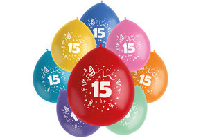 Ballonnen Color Pop 15 Jaar 23cm - 8 stuks