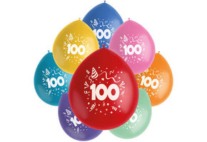 Ballonnen Color Pop  100 Jaar 23cm - 8 stuks