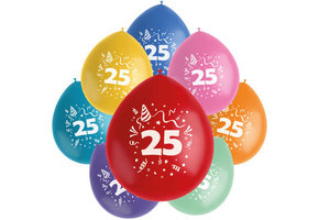 Ballonnen Color Pop  25 Jaar 23cm - 8 stuks